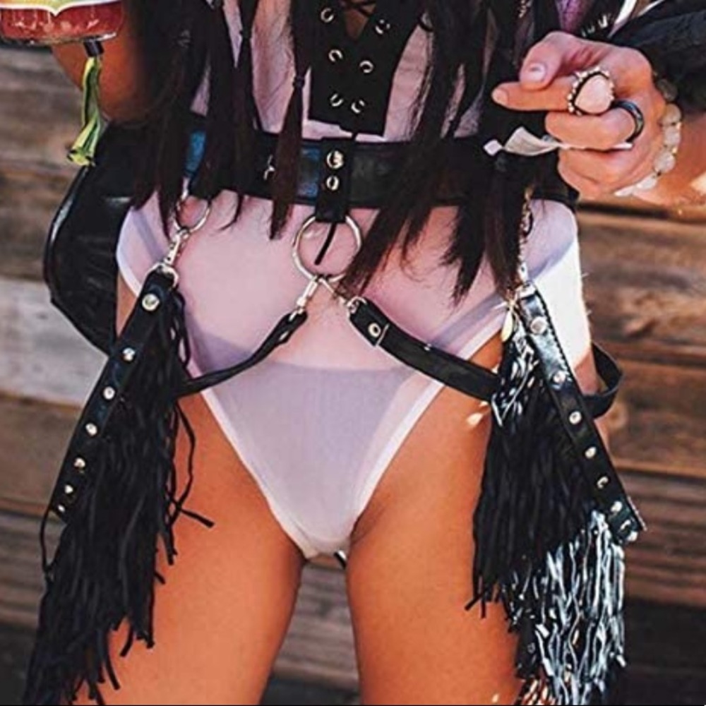 Punk leather body harness